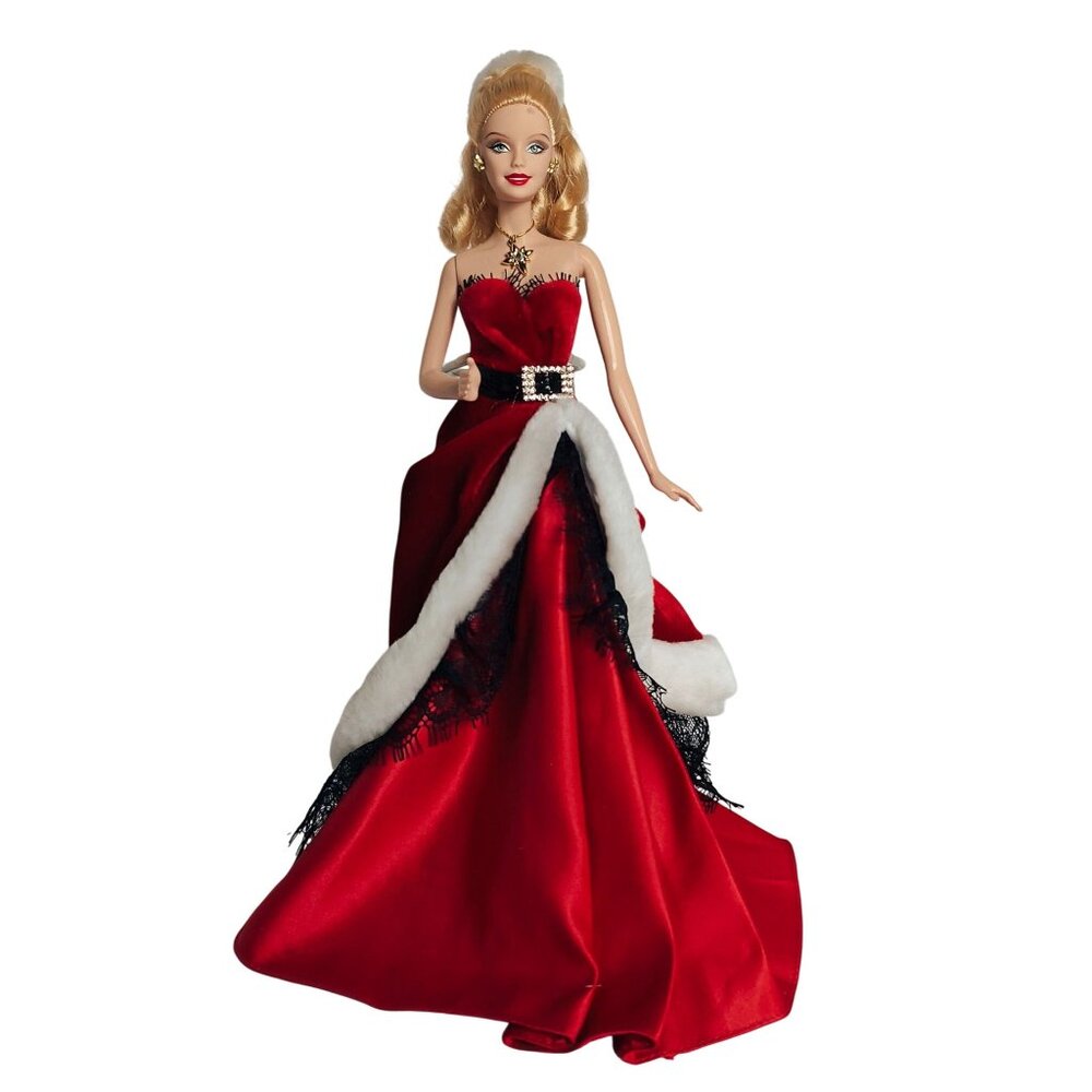 Barbie Holiday Christmas Doll 2003 Red Satin Gown With Fur Trim Formal Collector